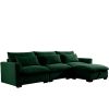 Corduroy Sectional Sofa, L Shaped Couch with Storage Footstool and 3 Pillow, Sectional Couch for Living Room Apartment, Green
