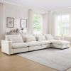 Large L Shape Sectional Corduroy Sofa,Deep Seat Couch with Storage Footstool and 4 Waist Pillows,Beige