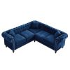 MH 80" Deep Button Tufted Upholstered Roll Arm Luxury Classic Chesterfield L-shaped Sofa 3 Pillows Included, Solid Wood Gourd Legs, Blue velvet W1193S
