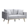 Easton Light Gray Linen Fabric Sofa Loveseat Chair Living Room Set with USB Charging Ports Pockets & Pillows