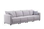 Penelope 111" Light Gray Linen Fabric 4-Seater Sofa with Pillows