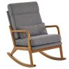 100*65*101cm High Back Belt Waist Pillow Log Color Solid Wood Armrest Backrest Seat Frame Iron Frame Indoor Rocking Chair/armchair dual use Dark Gray
