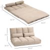 HOMCOM Convertible Floor Sofa Chair, Folding Couch Bed, Guest Chaise Lounge with 2 Pillows, Adjustable Backrest and Headrest, 40.25" L, Beige