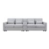 [VIDEO provided] [New] 114.2" Upholstered Sofa with Console, 2 Cupholders and 2 USB Ports Wired or Wirelessly Charged, Modern Linen Fabric Couches wit