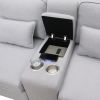 [VIDEO provided] [New] 114.2" Upholstered Sofa with Console, 2 Cupholders and 2 USB Ports Wired or Wirelessly Charged, Modern Linen Fabric Couches wit