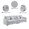 [VIDEO provided] [New] 114.2" Upholstered Sofa with Console, 2 Cupholders and 2 USB Ports Wired or Wirelessly Charged, Modern Linen Fabric Couches wit