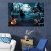 Drop-Shipping Framed Canvas Wall Art Decor Painting For Halloween, Witch in Haunted Grave Yard Painting For Halloween Gift, Decoration For Halloween L