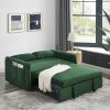 55" Modern Convertible Sofa Bed with 2 Detachable Arm Pockets, Velvet Loveseat Sofa with Pull Out Bed, 2 Pillows and Living Room Adjustable Backrest,