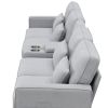 [VIDEO provided] [New] 114.2" Upholstered Sofa with Console, 2 Cupholders and 2 USB Ports Wired or Wirelessly Charged, Modern Linen Fabric Couches wit