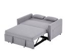 Modern Linen Convertible Loveseat Sleeper Sofa Couch with Adjustable Backrest, 2 Seater Sofa With Pull-Out Bed with 2 Lumbar Pillows For Small Living