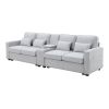 [VIDEO provided] [New] 114.2" Upholstered Sofa with Console, 2 Cupholders and 2 USB Ports Wired or Wirelessly Charged, Modern Linen Fabric Couches wit