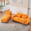 The 84.6-inch orange teddy fleece creative sofa can be assembled into a two-seater sofa with a single couch with three waist pillows to perfectly stre