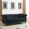 [Video] 80" Chesterfield Sofa Black Velvet for Living Room, 3 Seater Sofa Tufted Couch with Rolled Arms and Nailhead for Living Room, Bedroom, Office,