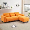 The 84.6-inch orange teddy fleece creative sofa can be assembled into a two-seater sofa with a single couch with three waist pillows to perfectly stre