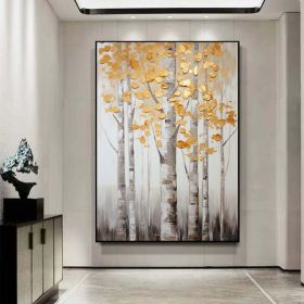 Handmade Oil Painting Original Landscape Painting Birch Trees Painting Gray Gold Wall Art Extra Large Wall Art Painting Modern Wall Decor Contemporary (Style: 1, size: 80x120cm)