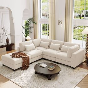 U_STYLE 5 Pieces L shaped Sofa with Removable Ottomans and comfortable waist pillows (Color: as Pic)