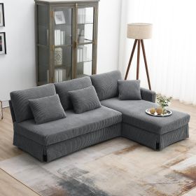 [VIDEO provided][New]87*61"Modern L-shaped Corduroy Sofa with Reversible Chaise,4-seat Upholstered Sectional Indoor Furniture,Convertible Sleeper Couc (Color: as Pic)