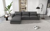 128" Sectional Sofa Cloud Sofa Chenille Upholstered Sofa Couch with Movable Ottoman, Comfortable Seat Cushions, Charging Ports and Three Back Pillows