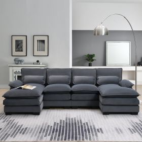 [VIDEO provided][New]109.8*55.9" Modern U-shaped Sectional Sofa with Waist Pillows,6-seat Upholstered Symmetrical Sofa Furniture,Sleeper Sofa Couch wi (Color: as Pic)
