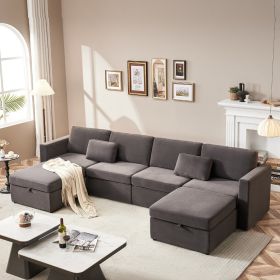 Modern Velvet Modular Sectional Sofa, U Shape Convertible Sofa Set with Pillows, Oversized Sectional Couches with Storage Ottomans for Living Room, Lo (Color: as Pic)