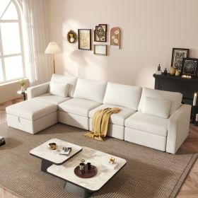 Modern Cotton Linen Modular Sectional Sofa, L Shape Convertible Sofa Set with Pillows, Oversized Sectional Couches with Storage Ottomans for Living Ro (Color: as Pic)