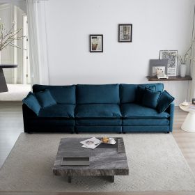 Mid-Century Modern Couch 3-Seater Sofa with 2 Armrest Pillows and 3 Toss Pillows, Couch for Living Room Blue Chenille (Color: as Pic)