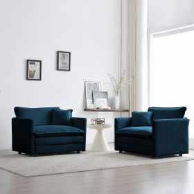 Accent Chair Set of 2, High-end Chenille Upholstered Armchairs, Living Room Side Chairs with Toss Pillow, Blue Chenille (Color: as Pic)