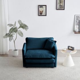 Comfy Deep Single Seat Sofa Upholstered Reading Armchair Living Room Chair Blue Chenille Fabric , 1 Toss Pillow (Color: as Pic)