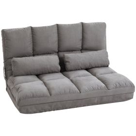 Convertible Floor Sofa Chair, Folding Couch Bed, Guest Chaise Lounge with 2 Pillows, Adjustable Backrest and Headrest, Dark Gray (Color: as Pic)