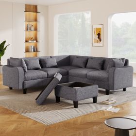 [New]87" Modern Sectional Sofa with coffee table,6-Seat Couch Set with Storage Ottoman,Various Combinations,L-Shape Indoor Furniture with Unique Armre (Color: as Pic)