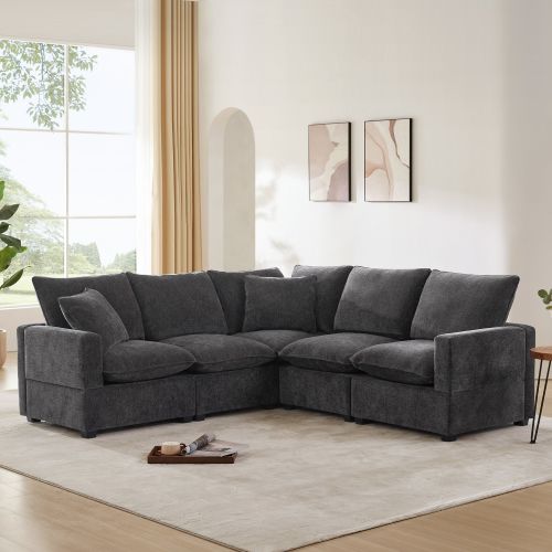 [VIDEO provided] [New] 84*84" Modern L Shape Modular Sofa, 5 Seat Chenille Sectional Couch Set with 2 Pillows Included, Freely Combinable Indoor Funit