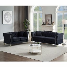 3-seater + 2-seater Combination Sofa Tufted Couch with Rolled Arms and Nailhead for Living Room, Bedroom, Office, Apartment, four pillows (Color: as Pic)