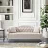78.7" Width Classic Chesterfield Velvet Sofa Contemporary Upholstered Couch Button Tufted Nailhead Trimming Curved Backrest Rolled Arms with Silver Me