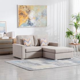 Nolan 67" Beige Linen Fabric 2-Seater Reversible Sofa Chaise with Pillows and Interchangeable Legs (Color: as Pic)