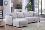 Penelope 111" Light Gray Linen Fabric 4-Seater Sofa with Ottoman and Pillows