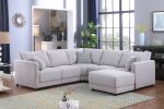 Penelope 94.5" Light Gray Linen Fabric Reversible L-Shape Sectional Sofa with Ottoman and Pillows