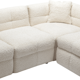 87.7" Sectional Sofa Cozy Teddy Fleece Fabric Sectional Sofa Couch with Two USB Ports a Movable Storage Ottoman and Two Lumbar Pillows for Living Room (Color: as Pic)