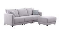 Penelope 85.5" Light Gray Linen Fabric Sofa with Ottoman and Pillows