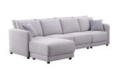 Penelope 111" Light Gray Linen Fabric 4-Seater Sofa with Ottoman and Pillows