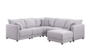 Penelope 94.5" Light Gray Linen Fabric Reversible L-Shape Sectional Sofa with Ottoman and Pillows