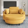 51-inch beige corduroy sofa with two throw pillows and a waist pillow with an extra tray for comfortable seating suitable for small apartment bedroom