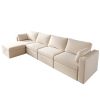 Modern Cotton Linen Modular Sectional Sofa, L Shape Convertible Sofa Set with Pillows, Oversized Sectional Couches with Storage Ottomans for Living Ro