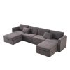 Modern Velvet Modular Sectional Sofa, U Shape Convertible Sofa Set with Pillows, Oversized Sectional Couches with Storage Ottomans for Living Room, Lo