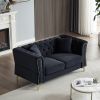60.2" Chesterfield Sofa Beige Velvet for Living Room, 2 Seater Sofa Tufted Couch with Metal Foot and Nailhead for Living Room, Bedroom, Office, Apartm