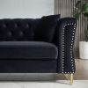 60.2" Chesterfield Sofa Beige Velvet for Living Room, 2 Seater Sofa Tufted Couch with Metal Foot and Nailhead for Living Room, Bedroom, Office, Apartm