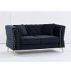 60.2" Chesterfield Sofa Beige Velvet for Living Room, 2 Seater Sofa Tufted Couch with Metal Foot and Nailhead for Living Room, Bedroom, Office, Apartm
