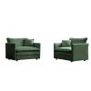 Accent Chair Set of 2, High-end Chenille Upholstered Armchairs, Living Room Side Chairs with Toss Pillow, Green Chenille