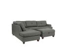 3-pcs Sectional Sofa Blue Grey Polyfiber Cushion Sofa Chaise Ottoman Reversible Couch Pillows