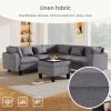 [New]87" Modern Sectional Sofa with coffee table,6-Seat Couch Set with Storage Ottoman,Various Combinations,L-Shape Indoor Furniture with Unique Armre