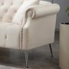 78.7" Width Classic Chesterfield Velvet Sofa Contemporary Upholstered Couch Button Tufted Nailhead Trimming Curved Backrest Rolled Arms with Silver Me